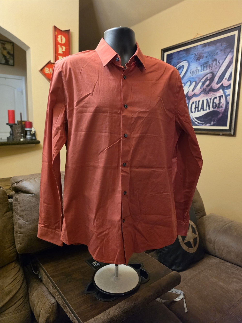 Men's Long-Sleeve Dress Shirt in Rusty Coral Size L By EXPRESS